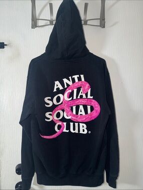 Anti Social Social Club Black Hoodie with Pink Snake Graphic